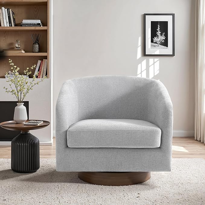 UIXE Swivel Accent Chairs Set of 2, Chenille Upholstered Barrel Chair for Living Room, Comfy Round Armchair Single Sofa Bedroom Reading Seat - 31" W, Light Gray