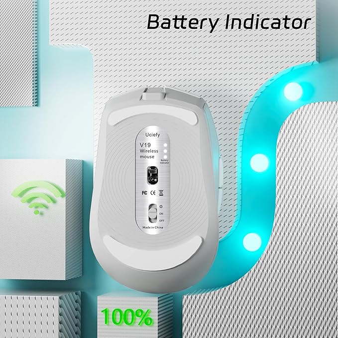 Uciefy V19 Wireless Mouse, 2.4GHz Rechargeable Mouse LED with Battery Indicator, Magnetic Computer Mice with USB Receiver & Type-C Adapter for Laptop/PC/Mac/Chromebook-White