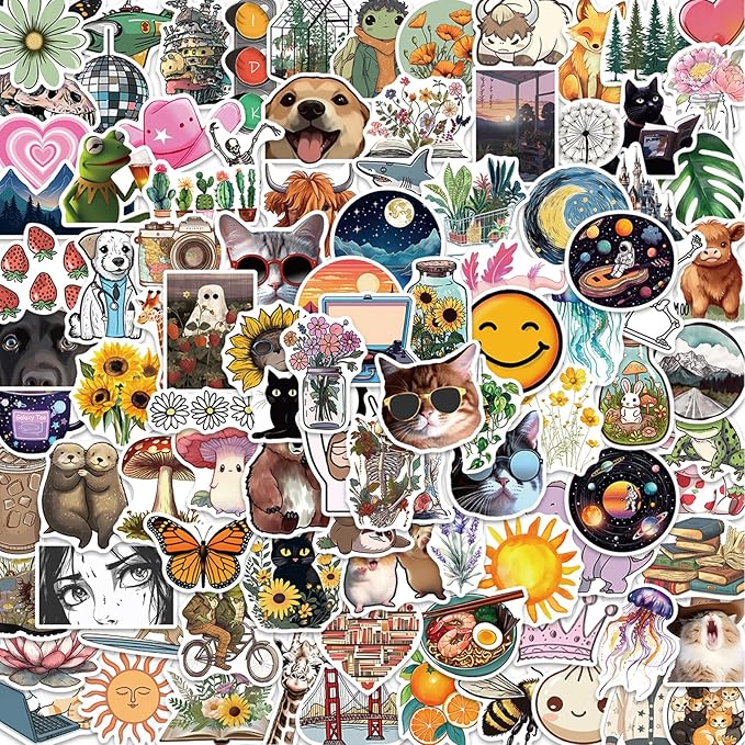 100Pcs Water Bottle Stickers for Kids, Cute Stickers, Waterproof Aesthetic Vinyl Cute Sticker for Kids Teens Girls Adults, for Water Bottle Laptop Luggage