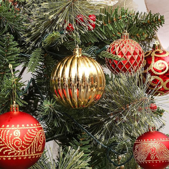 30 pcs Christmas Tree Balls, 2.36" Christmas Ornament Decorations Shatterproof Ornaments Gold and Red Color Painted Christmas Baubles Decorations for Party Wedding Christmas Decor