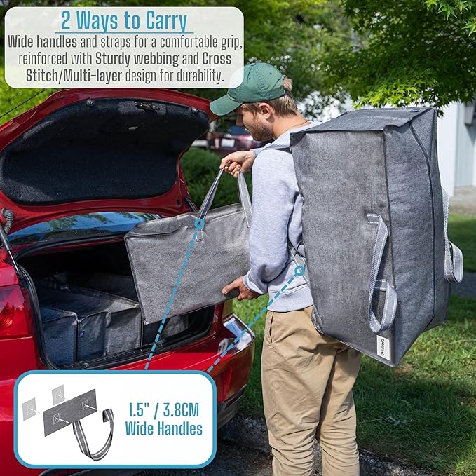 VENO 4 Pack Moving Bags w/Backpack Straps, Heavy Duty, Moving Boxes Alternative, Packing Supplies, Large Storage Totes for Dorm Room Essentials with Zipper for Clothes (Gray, 4 Pack)