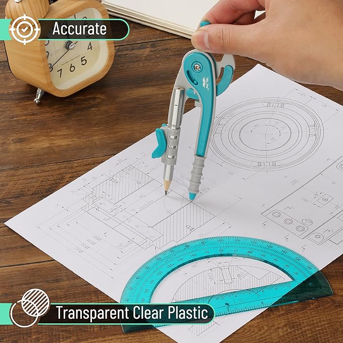 Mr. Pen- Compass and Protractor Set, Green, Compass Geometry Tool, Protractor and Compass Set, Compass Drawing Tool, Drawing Compass, Protractor Set, Geometry Compass, Back to School Supplies