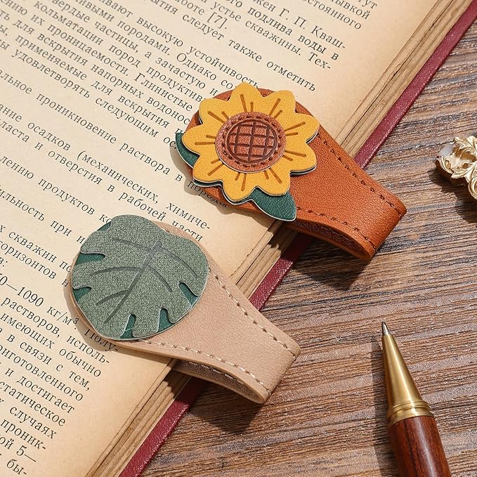 2PCS Vintage Magnetic Leather Bookmark, Leather Magnetic Bookmarks for Women, Magnetic PU Bookmarks Clip Book Accessories