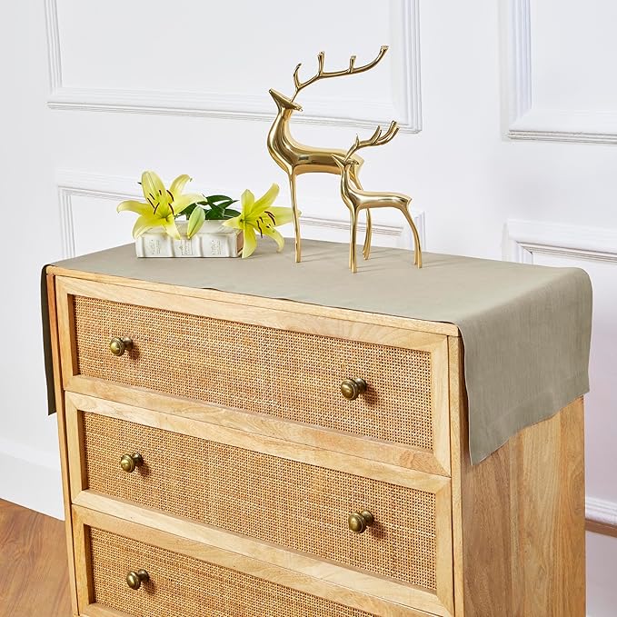 Solino Home Linen Vintage Khaki Table Runner 72 Inches Long - 100% Pure Linen 14 x 72 Inch Table Runner for Fall, Autumn, Thanksgiving - Fete