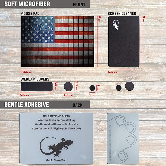 Adhesive Mouse Pad - Peel and Sticks to Any Surface - Travel Mouse Pad, Sticky for Any Surface - Excellent Tracking - USA Flag Wooden