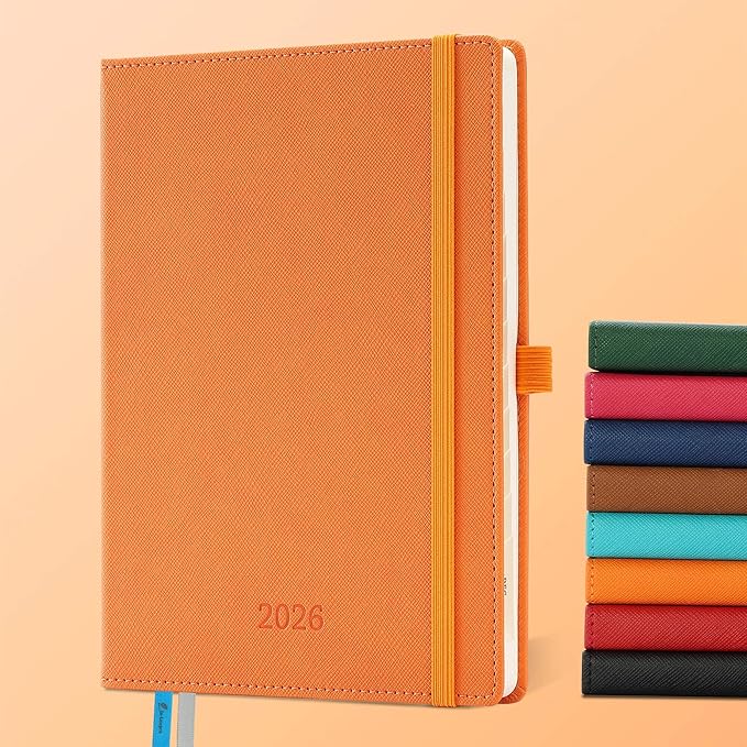 IN-LUXPRO Weekly Monthly 2026 Planner (Jan.26-Dec.26),8.5"x6.5",12 Months Agenda Plan with Month Tabs & Pocket,Expenses/Note Pages, Appointment Book Calendar with Hardcover Vegan Leather Cover,Orange