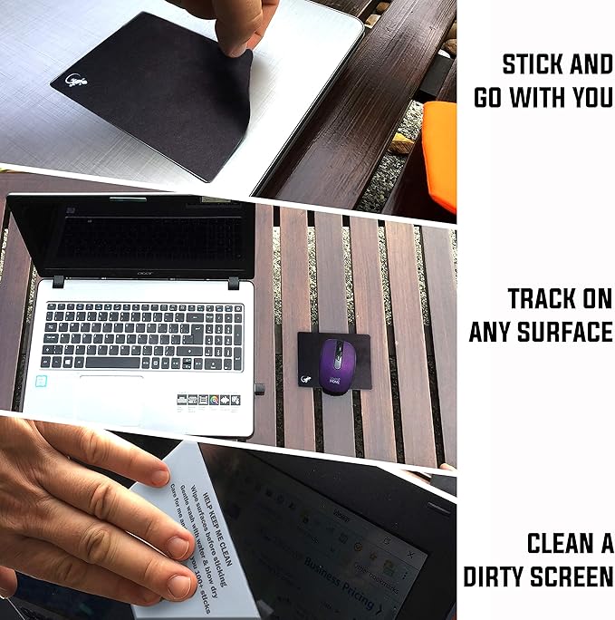 Mouse Pad Adhesive Bottom - Sticks to Any Surface - Portable - Webcam Covers and Screen Cleaner Included (2 Pack -Blank- Black)