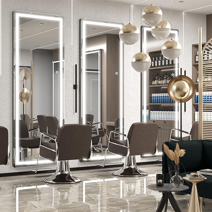 Hasipu Full Length Mirror with Lights, 65" x 22" LED Floor Mirror, Full Body Dressing Standing, Hanging Mounted Mirror for Living Room Bedroom Cloakroom, Round Black