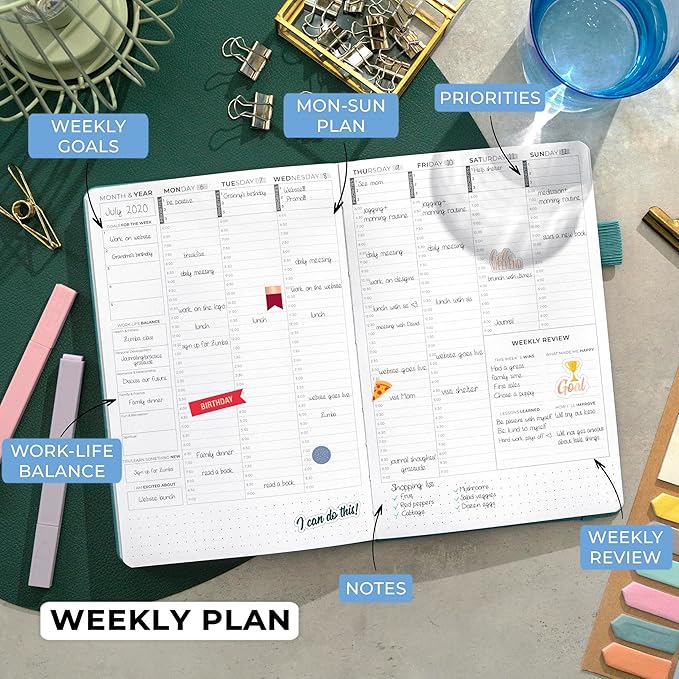 Clever Fox Planner Schedule – Undated Weekly & Monthly Life Planner with Time Slots, Appointment Book & Daily Organizer, A5 (Aquamarine)