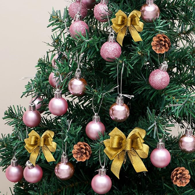 30ct Christmas Ball Ornaments, 1.18" Shatterproof Tree Decorations, Perfect Hanging Ball for Indoor/Outdoor Holiday Party Decor (Pink)