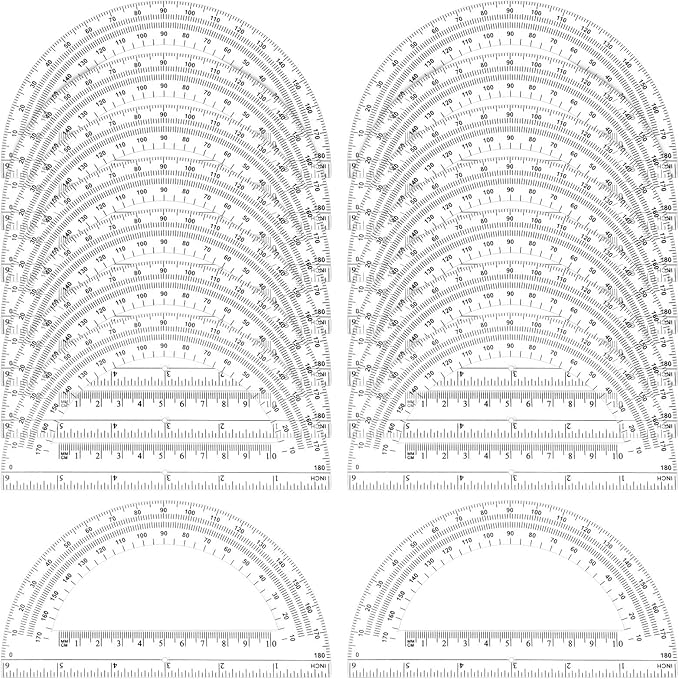 Zonon 50 Pieces Plastic Protractors Bulk Classroom Clear Math Protractors 180 Degrees 6 Inch for Geometry Student, Angle Measurement, Students Back to School Supplies Office Supplies