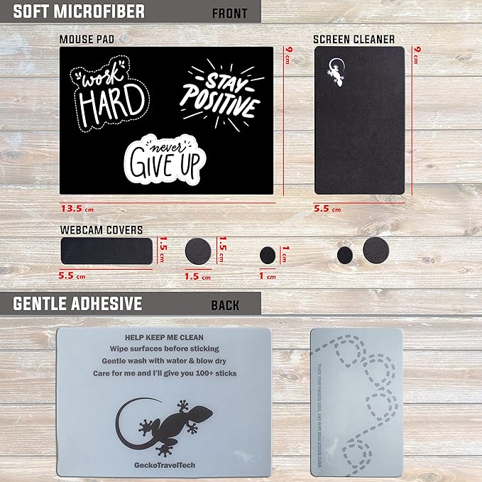 Mouse Pad Adhesive Bottom - Sticks to Any Surface - Portable - Webcam Covers and Screen Cleaner Included (Never GIVE UP)