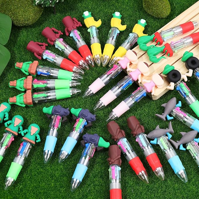 CZWZ 30Pcs Mini Multicolor Pens in One 4-in-1 Cute Pens Bulk for Kids, Ballpoint Pen for Birthdays and Children's Parties, Fun Gifts Assorted Ink Kawaii Pen(Brainrot)