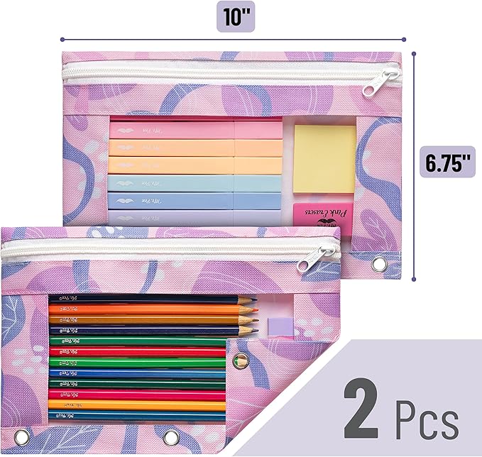 Mr. Pen 2Pack Zipper Pencil Cases - 3 Ring Binder Pouch with Zipper