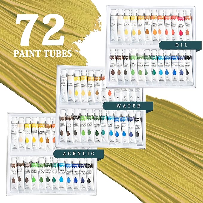 Large Deluxe Artist Painting Set, 141-Piece Professional Art Paint Supplies Kit w/Aluminum Field & Wood Table Easel for Adults, Acrylic, Oil, Watercolor Paints, Brushes, Canvases, Sketch Pads & More
