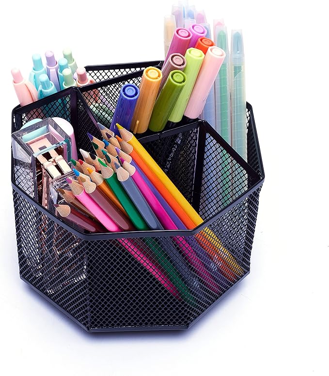 Exerz Desk Organiser/Mesh Desk Tidy Candy/Pen Holder/Multifunctional Organiser 360 Rotating