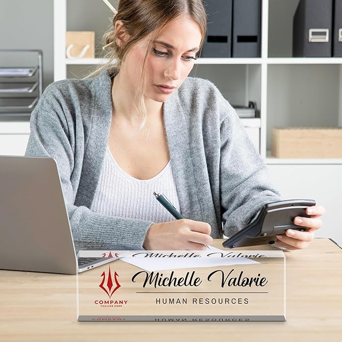 Personalized Name Plate for Desk, Custom Desk Name Plate, Acrylic Name Plate Office Desk Accessories, Personalized Office Gifts for Coworkers Teachers, Employee Appreciation Gifts (B-BusinessLogo2)