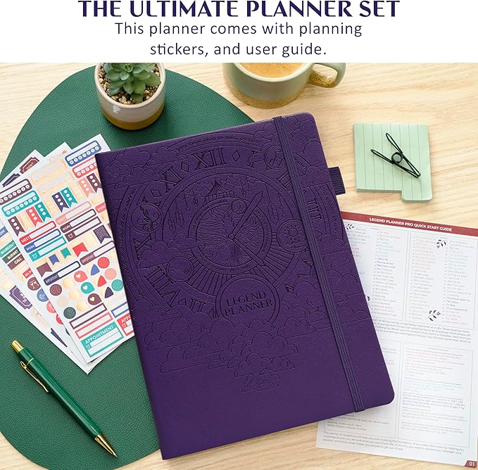 Legend Hourly Schedule Planner PRO Dated Jan 2026-Jan 2027 – Deluxe Weekly & Daily Organizer with Time Slots. Appointment Book Journal for Work & Time Management, A4 Hardcover, Purple