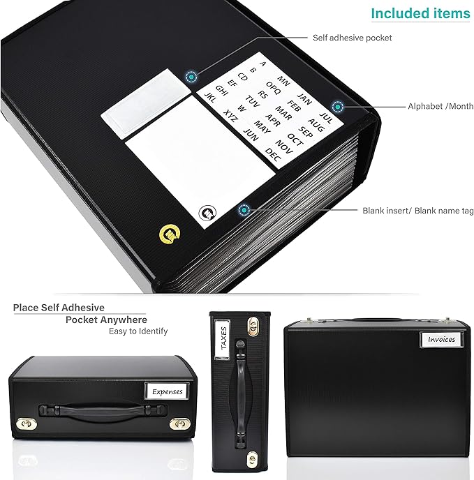 CNK Accordion File Folders with 24 Pockets Organizer for Document Paper Storage Folder Documents Expanding Binder Folio Pocket Receipt Filing Expandable Files Dividers Labels Letter Durable Handle