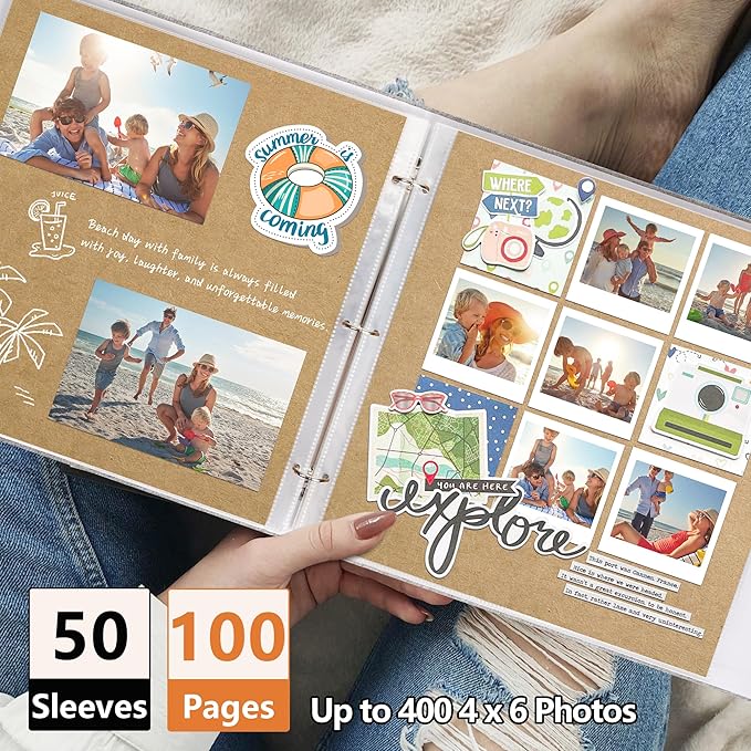 Vienrose Scrapbook Photo Album 12x12 Inch 3 Ring Binder, Linen Cover Large DIY Scrapbooks with 50 Sheets Plastic Sleeves 100 Pages Blank Khaki Inner Pages for Wedding Birthday Travel Baby Photos Grey