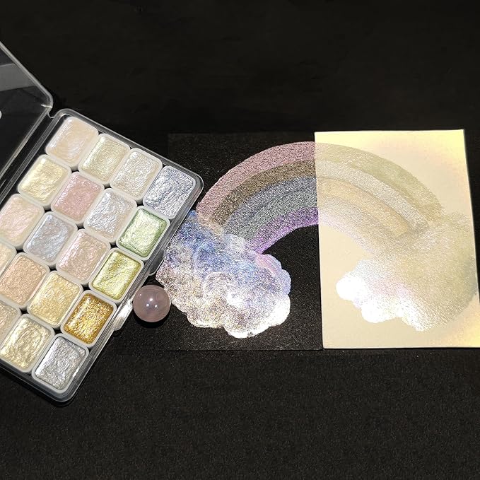 Mini Glitter Watercolor Paint Set, 20 Colors Shimmer Metallic Watercolour Painting Sets, Solid Pearl Water Color Paints for Kids, Adult, 1ml Trial Pack (Aurora)