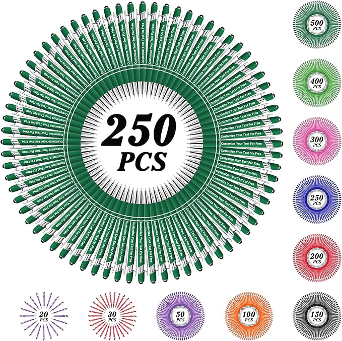 Max 500 Pcs Personalized Pens Bulk, Custom Pens with Free Engraving, Customized Stylus Tip Ballpoint Pen with Your Name Massage Text for School Office Business Graduation Anniversaries-250 Packs