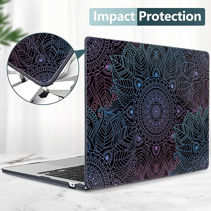 DONGKE Compatible with M4 MacBook Air 15 inch Case 2025 2024 2023 A3241 A3114 A2941 M3 M2 Liquid Retina Display Touch ID, Plastic Hard Case & Keyboard Skin & Screen Protector - Mandala