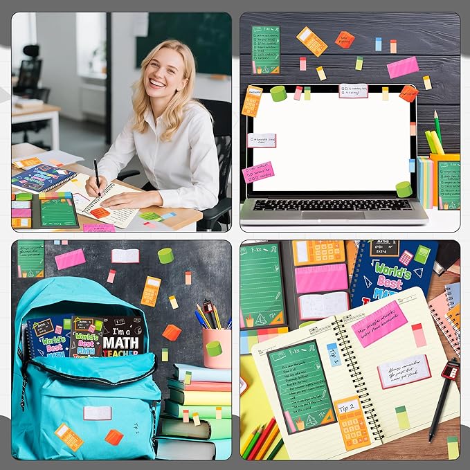 B1ykin Stationery Gift Set - 3Pcs Notebook Sticky Notes, A5 Spiral Notebooks & 550 Sheets Cute Sticky Notes with Pens Kit for Office School Teacher Thanksgiving Supplies (Math Teacher)