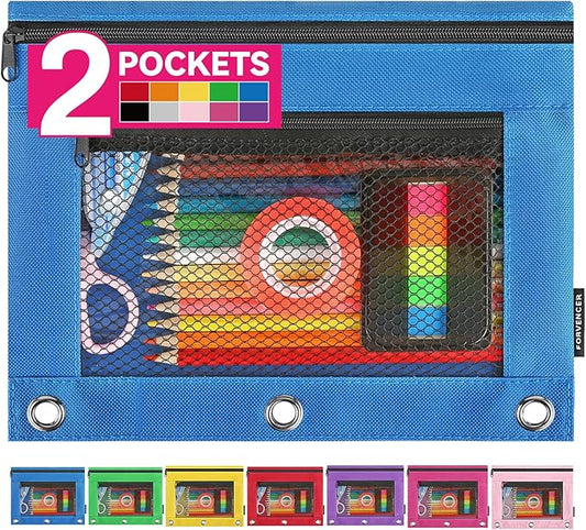 Forvencer Pencil Pouch for 3 Ring Binder, Clear Pencil Case Bag with Smooth Zipper, Pen Organizer for Girls Boys Kids, School Supplies, Back to College Stationery, Azure Blue