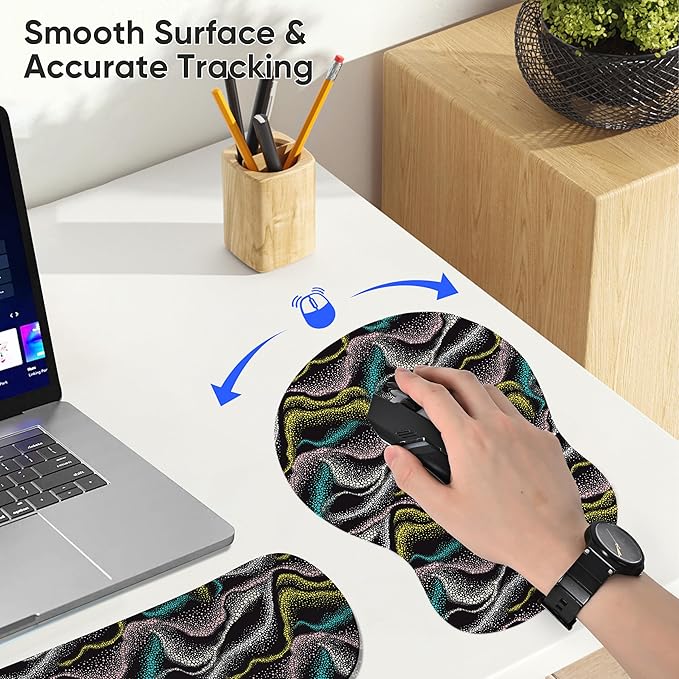 Wrist Rest Support for Mouse Pad Keyboard Set Circle Coaster Gaming Mouse Pad Ergonomic Gel Memory Foam Set for Computer, Laptop, Office, Pain Relief, Comfortably Typing New KM-41