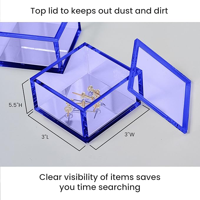 OfficeGoods 3-Tier Stackable Acrylic Holder- Stylish Desk Organizer and Storage for Office or Home – Transparent Square Design, Blue with Silver Metal Base