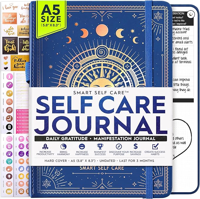 Self Care Journal - 5 Minute Mental Health & Manifestation Journal | 90-Day Undated Daily Planner for Positivity, Affirmations & Gratitude | Guided Mindfulness, Reflection | Vision Board + Stickers