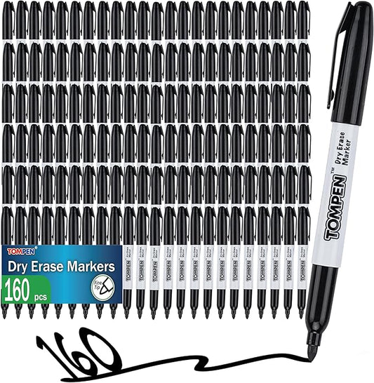 Dry Erase Markers Black,160 Bulk Pack Fine Tip,Low Odor Quick-Drying Whiteboard Markers for Office Home School Writing Planning