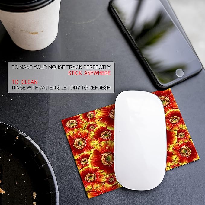Adhesive Mouse Pad - Peel and Sticks to Any Surface - Travel Mouse Pad, Sticky for Any Surface - Excellent Tracking - Flowers GERBERAS