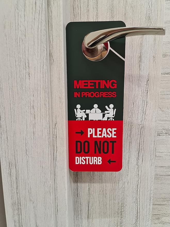 Business Design, Meeting In Progress Do Not Disturb Door Hanger Sign, 2 Pack, Double Sided, Ideal for Offices, Online Sessions and Meetings, Online Classes, Home Offices, Counseling