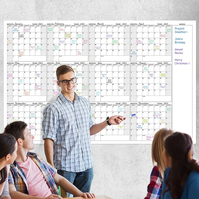 Large Dry Erase Calendar for Wall – Yearly Wall Calendar Dry Erase, 37" x 57.9", 12-Month Undated Blank Calendar Planner, Reusable Laminated Task Organizer, Great for Office, Classroom, Home