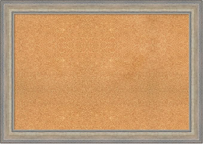 Amanti Art Natural Cork Board for Wall, 29x41 Vision Board with Silver Wood Frame, Large Corkboard Office Decor for Home Organization, Traditional Corkboard Pinboard to display items for home