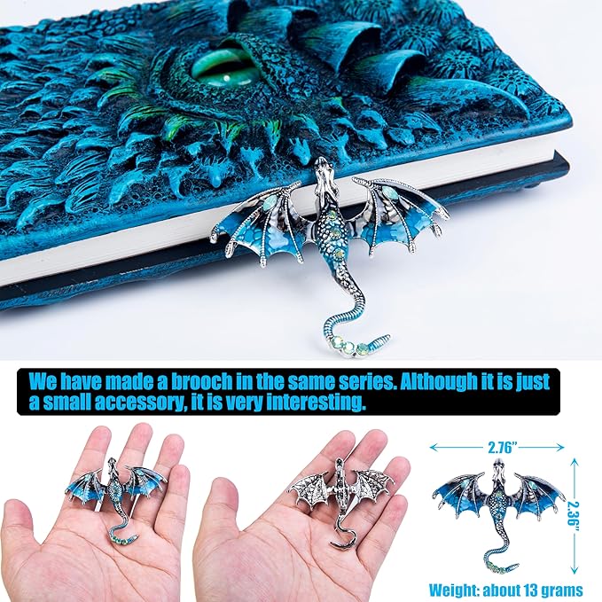 3D Dragon Eye Embossed Journal,Resin Engraving Notebook,Dnd notebook for Dragon Lovers ，Blank Paper,Hardcover Travel Notepad for Writing,Sketchbook,Collection,Gift,Decoration A4 and A5 Size (A5-Blue-Lined-Brooch)