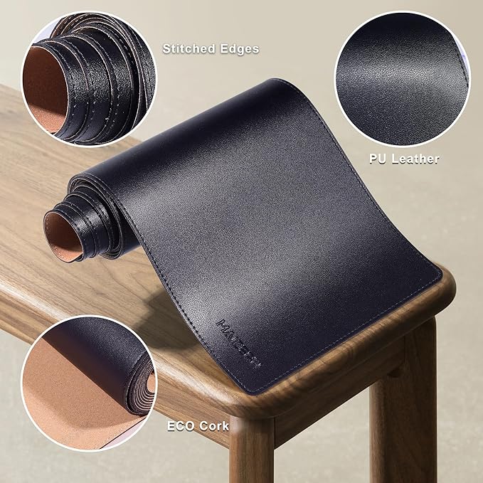 MAIDERN 39.4” x 7.9” Narrow Table Cover, Reversible Leather & Cork Console Table Mat, Long Slim Table Protector for Sofa Table, Entryway, Sideboard, Hallway, or Buffet Table (Black)
