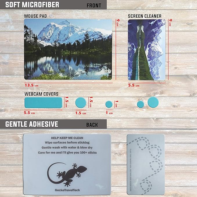 Mouse Pad Adhesive Bottom - Sticks to Any Surface - Portable - Webcam Covers and Screen Cleaner Included (Mountain)