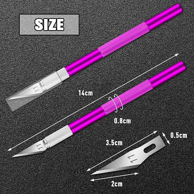 DIYSELF 2 Pack Exacto Knife for Crafts, Precision Knife Exacto Blades, Hobby Knife for Models, Craft Knife for Scrapbooking, Carving Knife for Stencil, Art, 20 Extra Blades(Purple)