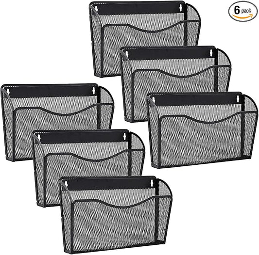 6 Pack Wall File Organizer, Mesh Hanging Metal Vertical Wall Mounted File Holder for Office/Home