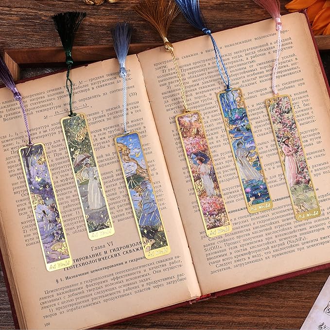 6 Pcs Vintage Oil Painting Metal Bookmarks Monet Theme Maiden Elegant Floral Classic Art Style Artistic Book Mark Reading Girl Unique Book Lover Gifts for Women, Readers & Bibliophiles