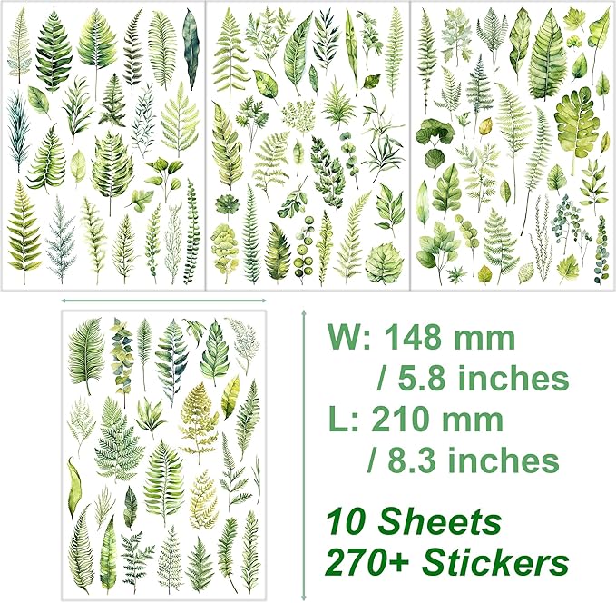 Esland Greenery Leaves Planner Stickers Adhesive Aesthetic Botanicals Plants Stickers for Calendar Scrapbooking Embellishment DIY Art Crafts Journaling Accessories for Planners and Nature Lovers
