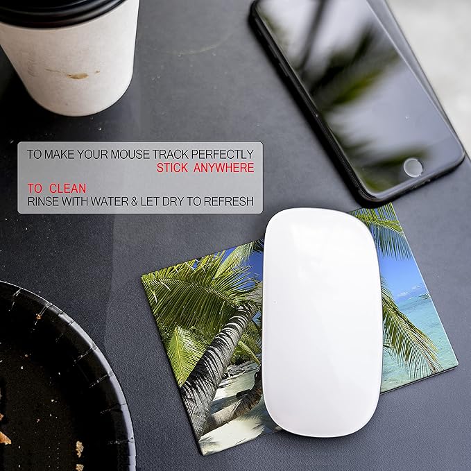 Adhesive Mouse Pad - Peel and Sticks to Any Surface - Travel Mouse Pad, Sticky for Any Surface - Excellent Tracking - Beach Palms in The Sand