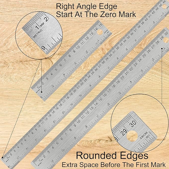 Stainless Steel Metal Ruler:[1 Pieces 12 Inch] Stainless Steel Metal Ruler with Cork Backing Non-Slip Rulers with Inch and Centimeters Drafting Office Tools Prevent Ink Leakage