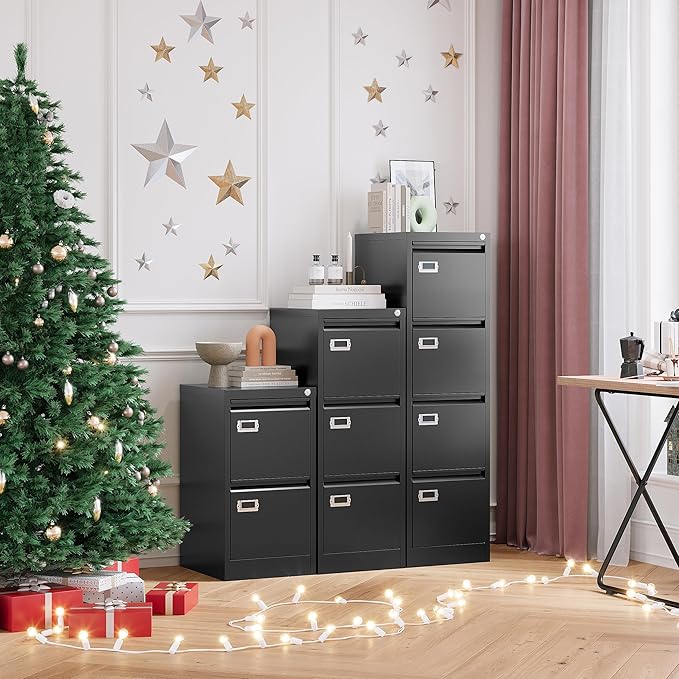 Letaya 3 Drawer File Cabinet with Lock,Metal Office Filing Cabinets for Home Office- Storage A4/F4/Letter/Legal -Assembly Required (Black)