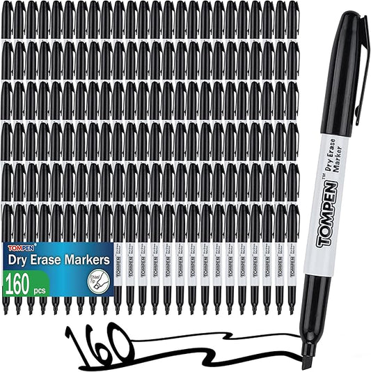 Dry Erase Markers Black,160 Bulk Pack Chisel Tip,Low Odor Quick-Drying Whiteboard Markers for Office Home School Writing Planning