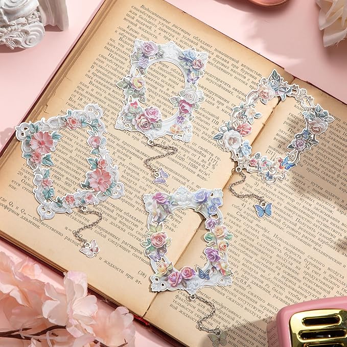 4 Pieces Metal Bookmarks for Women, Large Size Cute Hollow Bookmark Garland Flower Window Butterfly Unique Book Mark for Reading, Artistic Gift for Book Lovers Writers Readers Children Teens Men