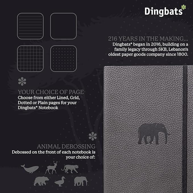 Dingbats* Wildlife Plain Writing Journal Notebook A5 - Vegan Leather Hardcover - Ideal for Work, Travel - Pocket, Elastic Closure, & Bookmark